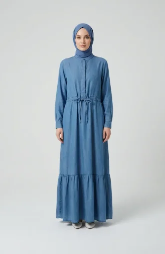 Jeanskleid Aus Tencel-Gewebe Mit Kordelzug In Der Taille Gerafft 2826-02 Blau 2826-02