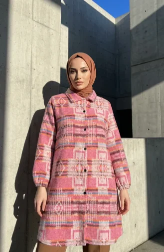 سترة شتوية مزينة بنقوش عرقية وأزرار، بنمط حطاب، 2504-05، لون وردي نيلي 2504-05