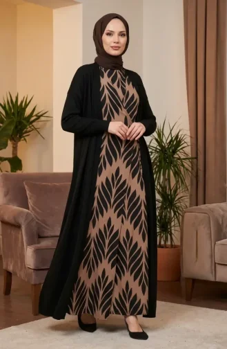 Robe De Prière En Viscose à Nouer Sur Le Côté 994483G-01 Beige Noir 994483G-01