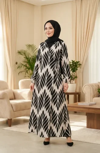 Robe De Prière En Viscose à Nouer Sur Le Côté 994483G-02 Marron Foncé Blanc 994483G-02