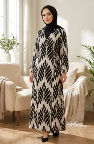 Robe De Prière En Viscose à Nouer Sur Le Côté 994483G-02 Marron Foncé Blanc 994483G-02
