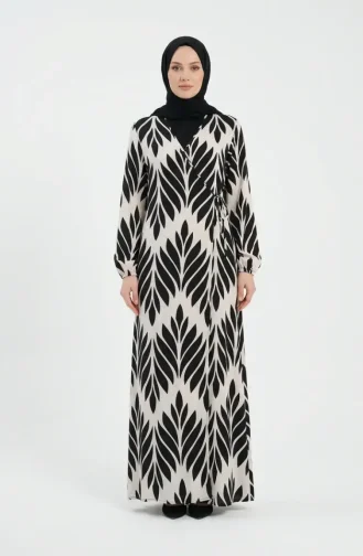 Robe De Prière En Viscose à Nouer Sur Le Côté 994483G-02 Marron Foncé Blanc 994483G-02
