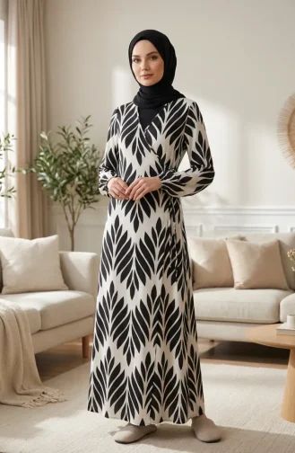 Side-Tie Viscose Prayer Dress 994483G-03 Black And White 994483G-03