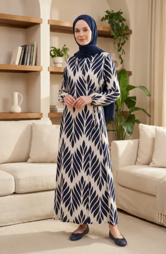 Side-Tie Viscose Prayer Dress 994483G-05 Navy Blue And White 994483G-05