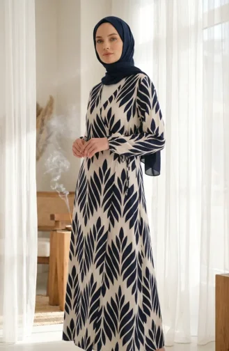Side-Tie Viscose Prayer Dress 994483G-05 Navy Blue And White 994483G-05