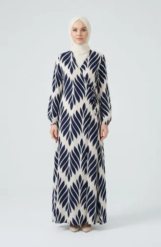 Side-Tie Viscose Prayer Dress 994483G-05 Navy Blue And White 994483G-05