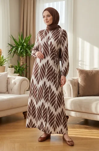 Side-Tie Viscose Prayer Dress 994483G-06 Brown White 994483G-06