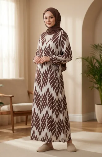 Side-Tie Viscose Prayer Dress 994483G-06 Brown White 994483G-06