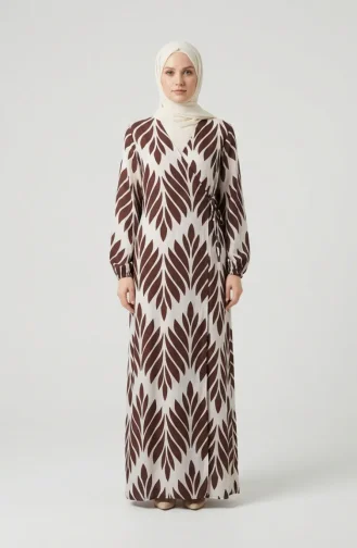 Side-Tie Viscose Prayer Dress 994483G-06 Brown White 994483G-06