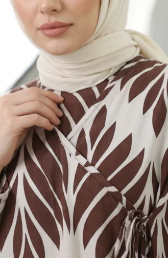 Side-Tie Viscose Prayer Dress 994483G-06 Brown White 994483G-06