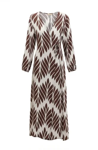 Side-Tie Viscose Prayer Dress 994483G-06 Brown White 994483G-06