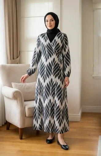 Side-Tie Viscose Prayer Dress 994483G-07 Khaki Green White 994483G-07