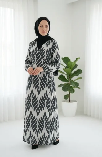 Side-Tie Viscose Prayer Dress 994483G-07 Khaki Green White 994483G-07