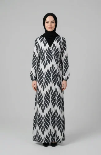 Side-Tie Viscose Prayer Dress 994483G-07 Khaki Green White 994483G-07