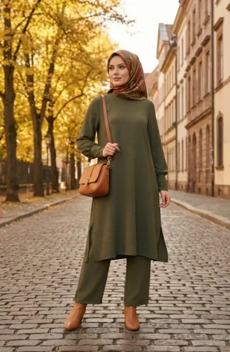 Aerobin Kumaş Tunik Pantolon İkili Takım 4144-05 Açık Yeşil