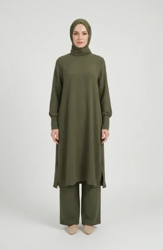 Aerobin Kumaş Tunik Pantolon İkili Takım 4144-05 Açık Yeşil