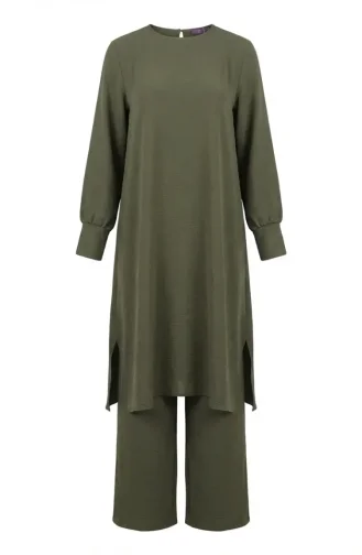 Aerobin Kumaş Tunik Pantolon İkili Takım 4144-05 Açık Yeşil