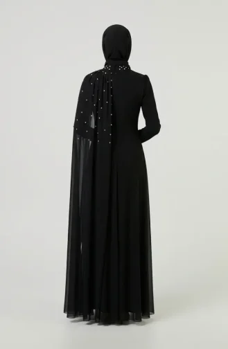 Robe De Soirée Hijab Ornée De Pierres Et Drapée Modèle 5700-02 Noire 5700-02