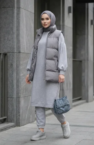 Balloon Sleeve Long Tunic 3031-15 Grey 3031-15