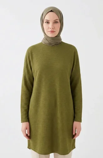 تونيك موسمي بقصة مريحة، غير شفاف، تونيك بمقاسات كبيرة، تونيك للأمهات 8766-03، أخضر فستقي 8766-03