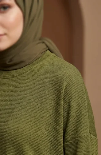 تونيك موسمي بقصة مريحة، غير شفاف، تونيك بمقاسات كبيرة، تونيك للأمهات 8766-03، أخضر فستقي 8766-03