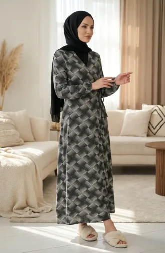 Yandan Bağlamalı Vison Namaz Elbisesi 994483A-04 Haki Beyaz