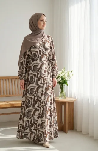 Yandan Bağlamalı Viskon Namaz Elbisesi 994483F-03 Kahverengi Vizon