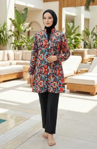 Tesettür Mayo Geometrik Desen 3 Lü Takım 1903-01 Mercan 1903-01