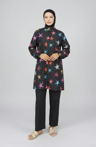 Tesettür Mayo Deniz Yıldızı Desen 3 Lü Takım 1903-06 Turkuaz 1903-06