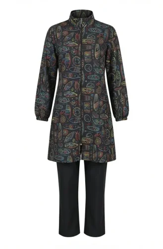 Tesettür Mayo Kleopatra Desen 3 Lü Takım 1903-08 Siyah Sarı 1903-08