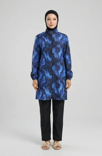 Tesettür Mayo Okyanus Desen 3 Lü Takım 1903-10 indigo