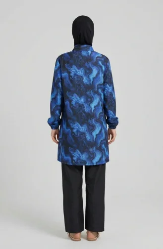Tesettür Mayo Okyanus Desen 3 Lü Takım 1903-10 indigo