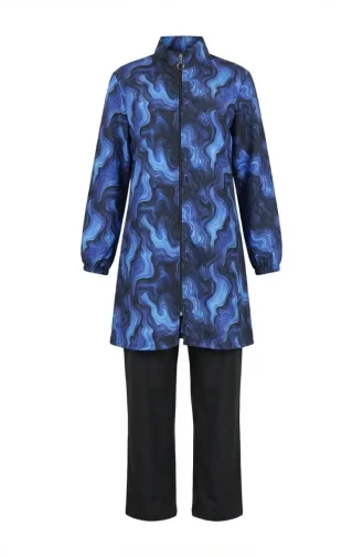 Tesettür Mayo Okyanus Desen 3 Lü Takım 1903-10 indigo