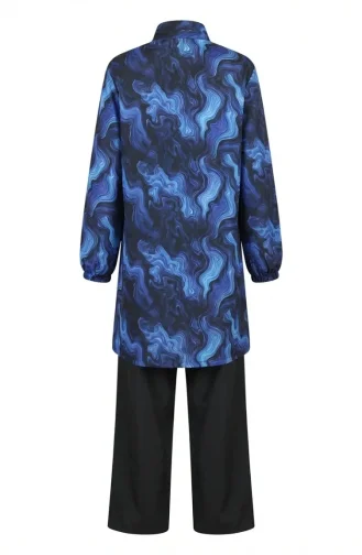 Tesettür Mayo Okyanus Desen 3 Lü Takım 1903-10 indigo