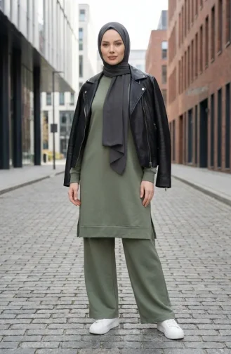 Tracksuit Set With Slit Detail 3083-09 Light Green 3083-09