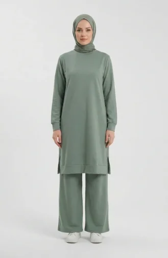 Tracksuit Set With Slit Detail 3083-09 Light Green 3083-09
