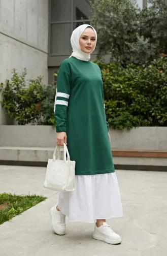 فستان حجاب رياضي مزين 71079-02 أخضر 71079-02