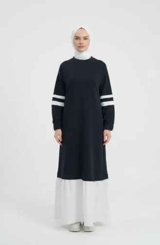 Robe Hijab Sportive Ornée 71079-04 Bleu Marine 71079-04