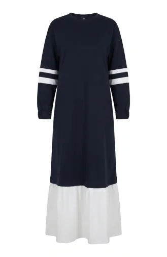 Robe Hijab Sportive Ornée 71079-04 Bleu Marine 71079-04