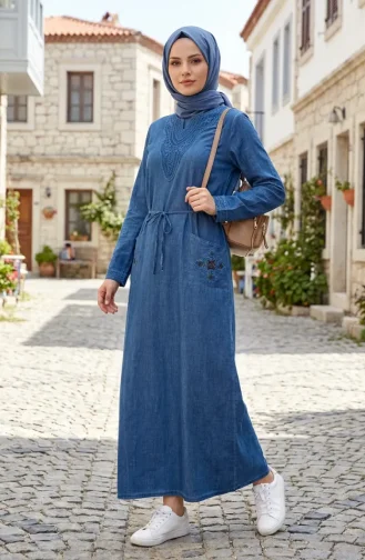 Robe Authentique En Tissu Şile 8026-03 Indigo 8026-03