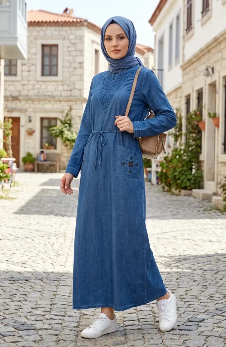 Robe Authentique En Tissu Şile 8026-03 Indigo 8026-03