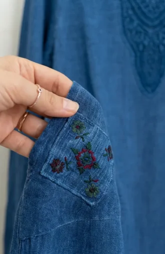 Robe Authentique En Tissu Şile 8026-03 Indigo 8026-03