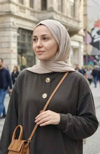 Robe Hijab à Boutons 2193-01 Kaki 2193-01