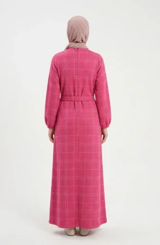 Robe D`hiver Rayée Ceinturée à Poignets élastiqués 2505-03 Rose 2505-03
