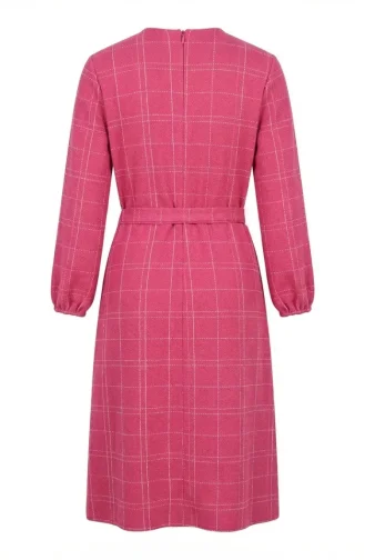 Robe D`hiver Rayée Ceinturée à Poignets élastiqués 2505-03 Rose 2505-03