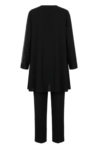 Ensemble Hijab Deux Pièces Orné De Pierres 6304-01 Noir 6304-01