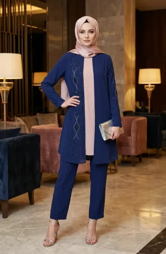 Ensemble Hijab Deux Pièces Orné De Pierres 6304-03 Parlement 6304-03