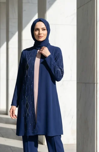 Ensemble Hijab Deux Pièces Orné De Pierres 6304-03 Parlement 6304-03