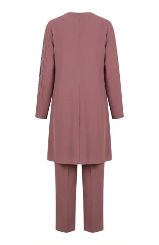 Stone Embellished Hijab Two-Piece Set 6304-04 Rose Pink 6304-04