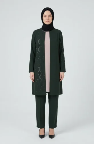 Zweiteiliges Hijab-Set Mit Steinverzierungen 6304-05 Khaki 6304-05